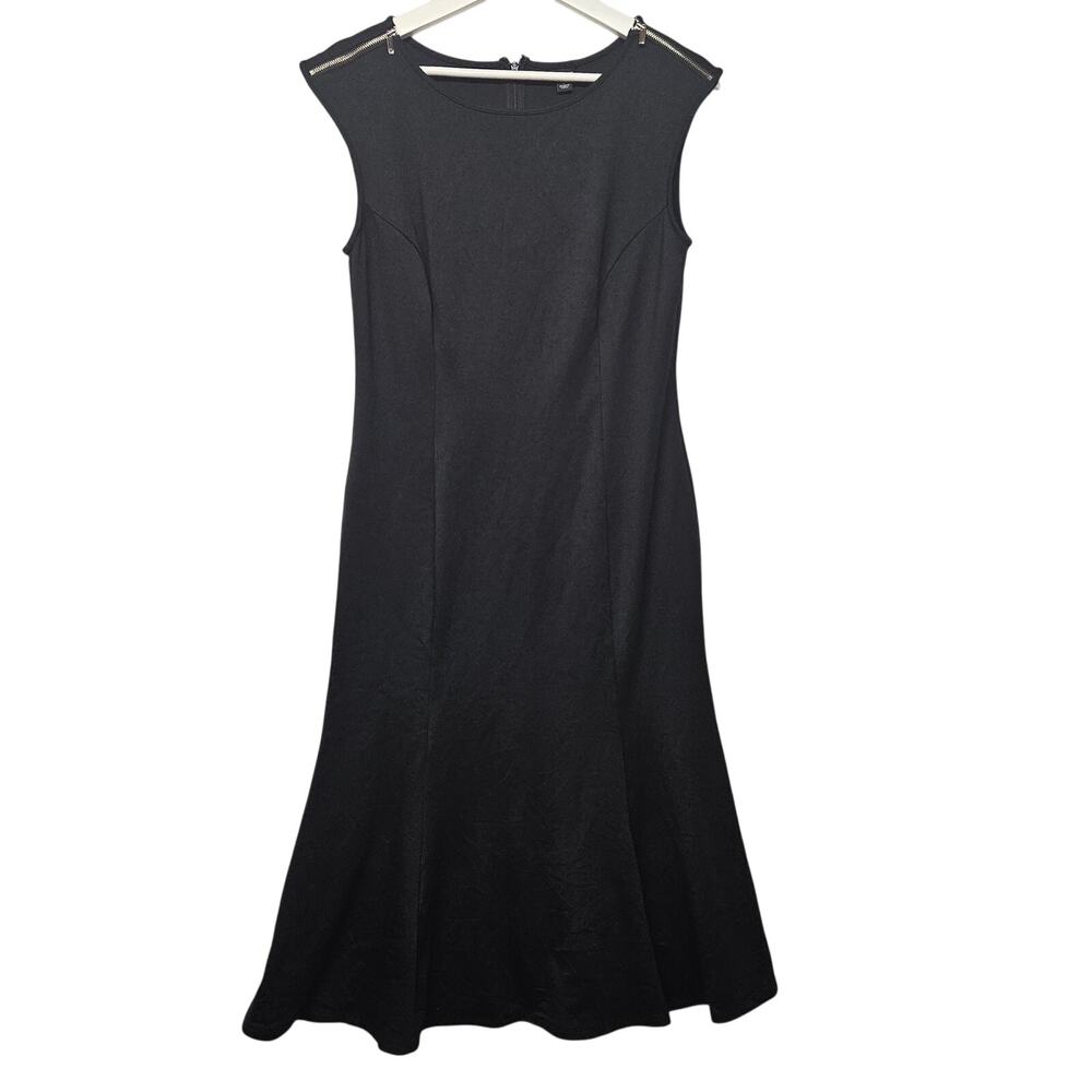 Ann Taylor Black Midi Dress Cap Sleeve Zipper Shoulder Fit & Flare Size 6